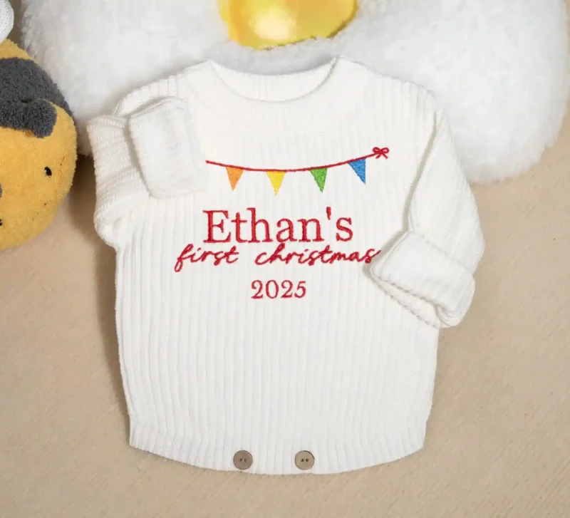 littlecustombaby baby fist christmas knitted romper 1